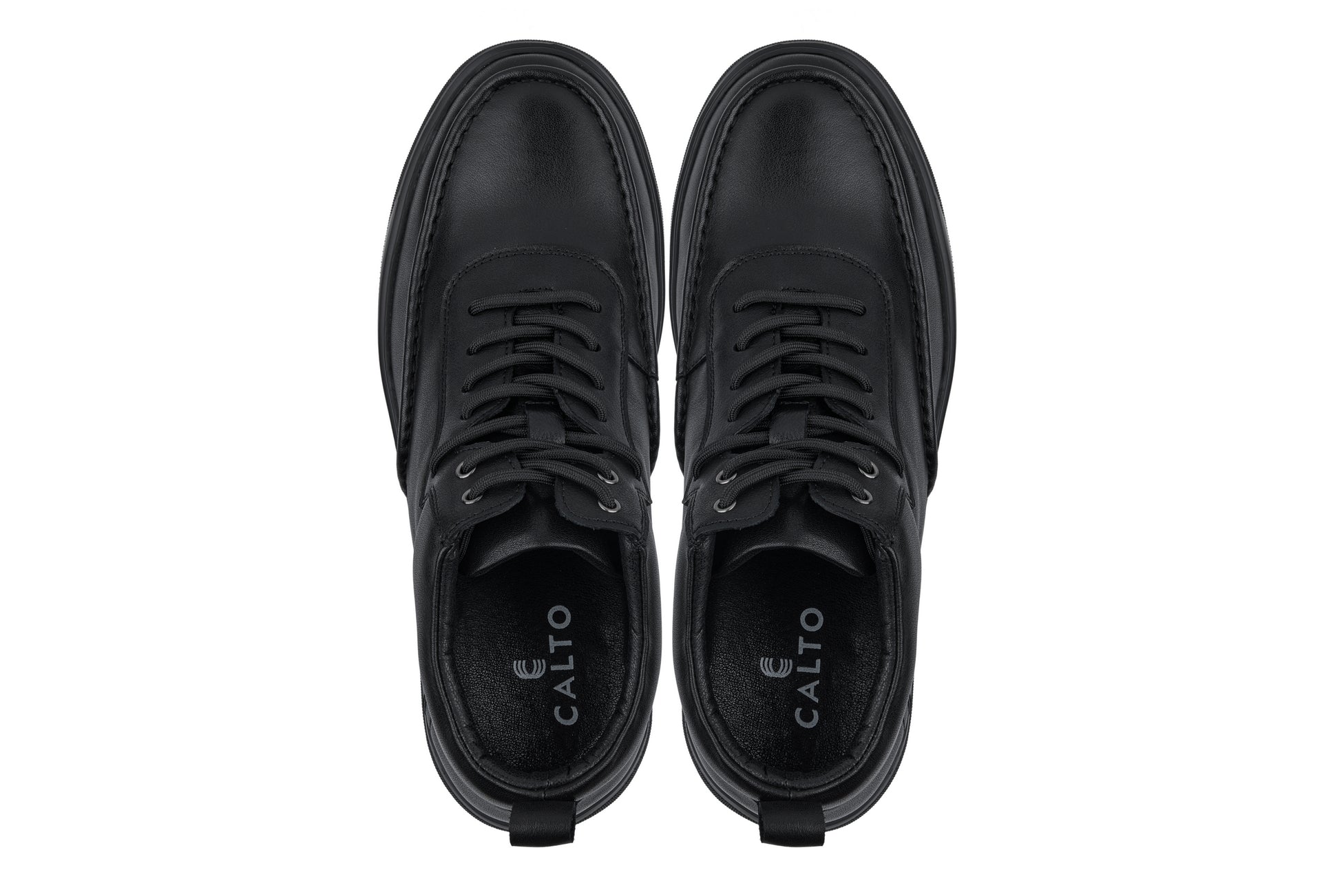 CALTO - Y7112 - 2.8 Inches Taller (Black) - Nappa Leather Moc-Toe Sneak-Boots - WonderingCloth