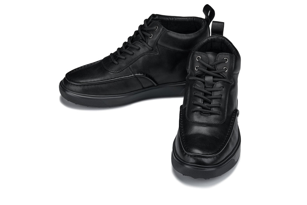 CALTO - Y7112 - 2.8 Inches Taller (Black) - Nappa Leather Moc-Toe Sneak-Boots - WonderingCloth