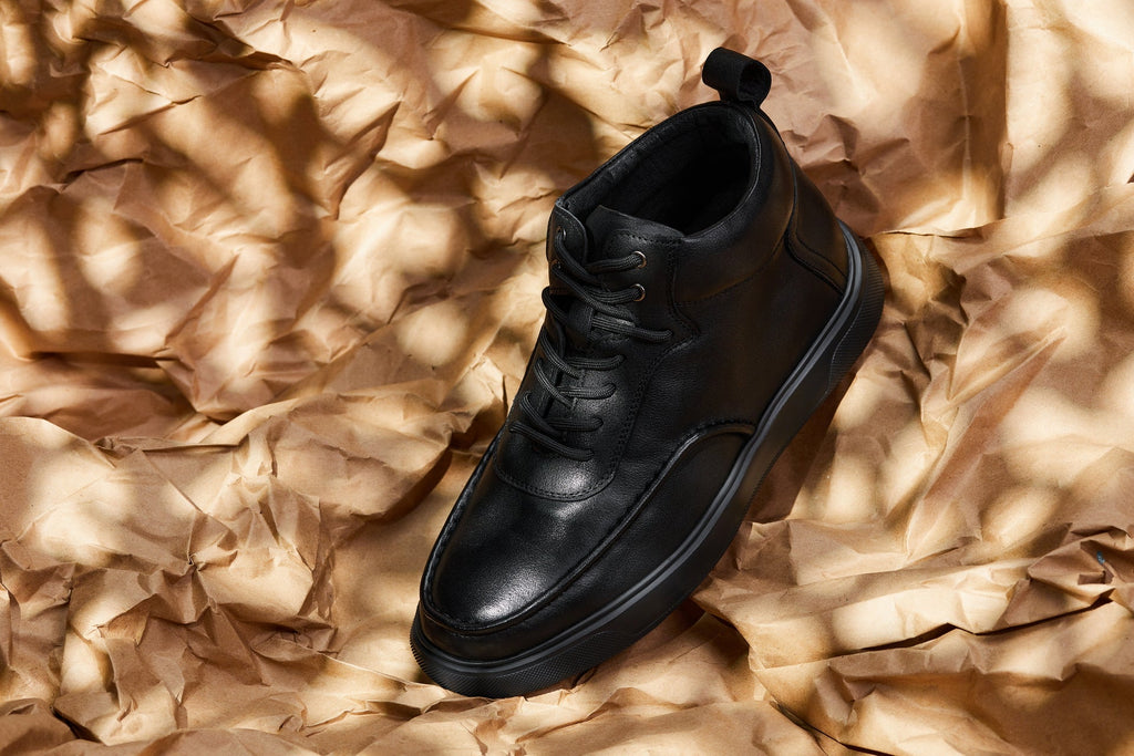 CALTO - Y7112 - 2.8 Inches Taller (Black) - Nappa Leather Moc-Toe Sneak-Boots - WonderingCloth