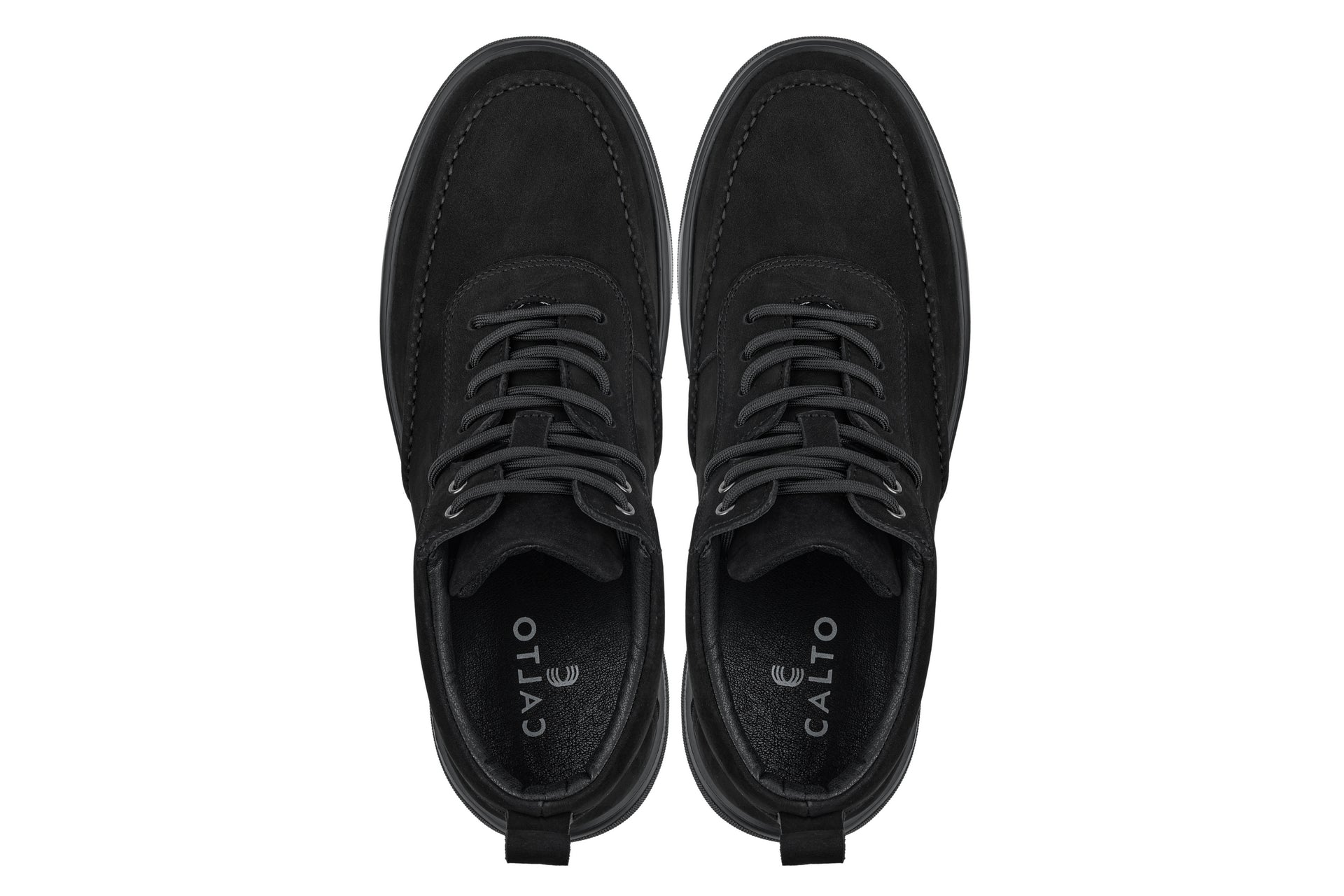 CALTO - Y7113 - 2.8 Inches Taller (Black) - Nubuck Suede Moc-Toe Sneak-Boots - WonderingCloth