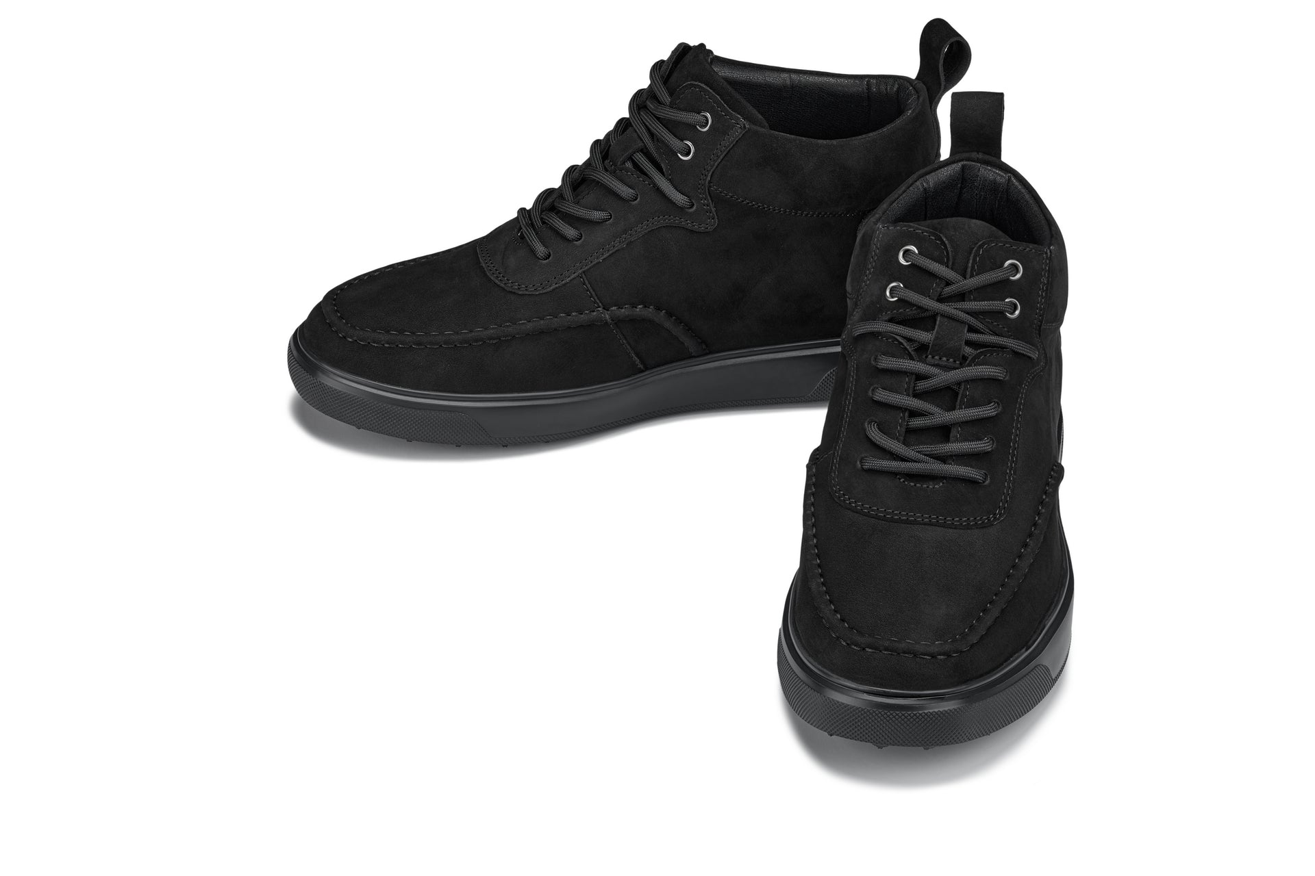CALTO - Y7113 - 2.8 Inches Taller (Black) - Nubuck Suede Moc-Toe Sneak-Boots - WonderingCloth