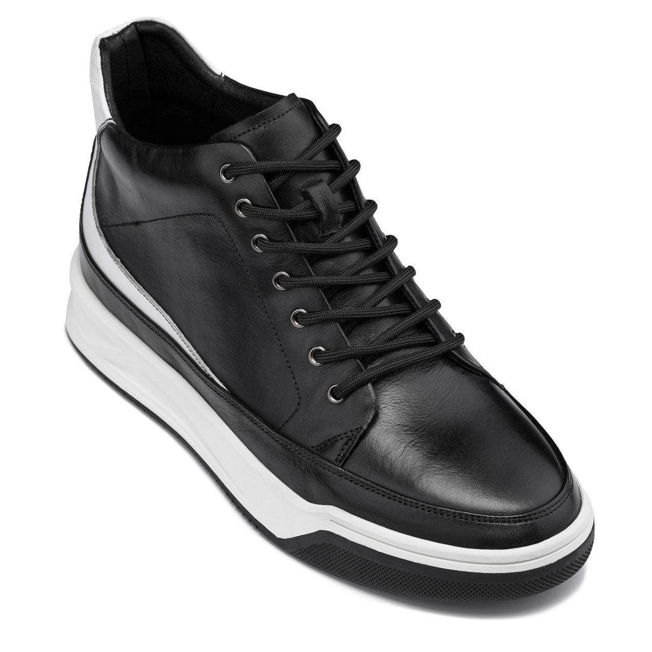 CALTO - Y7150 - 2.6 Inches Taller (Black) - Leather Ankle Top Sneak-Boot - WonderingCloth