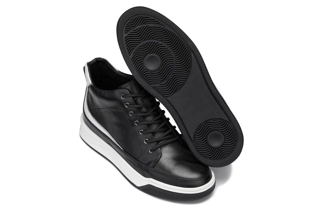 CALTO - Y7150 - 2.6 Inches Taller (Black) - Leather Ankle Top Sneak-Boot - WonderingCloth