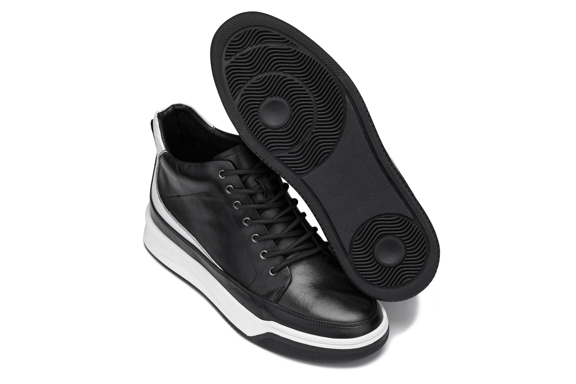 CALTO - Y7150 - 2.6 Inches Taller (Black) - Leather Ankle Top Sneak-Boot - WonderingCloth