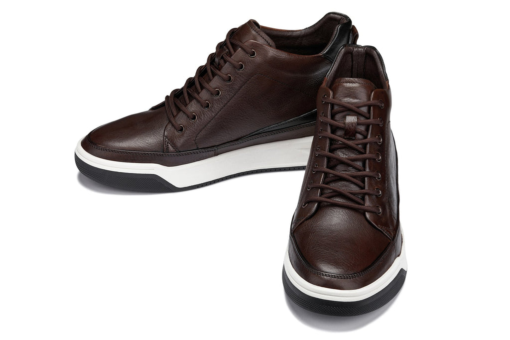 CALTO - Y7152 - 2.6 Inches Taller (Coffee Brown) - Leather Ankle Top Sneak-Boot - WonderingCloth