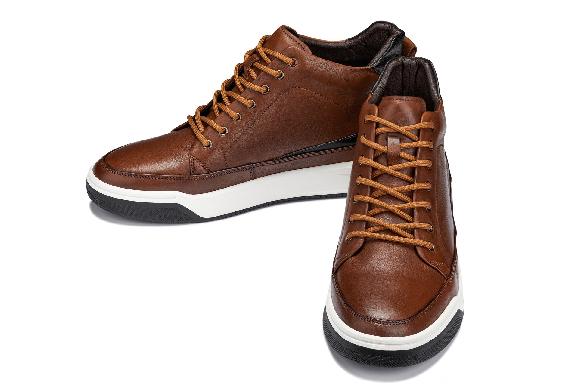 CALTO - Y7153 - 2.6 Inches Taller (Brown) - Leather Ankle Top Sneak-Boot - WonderingCloth