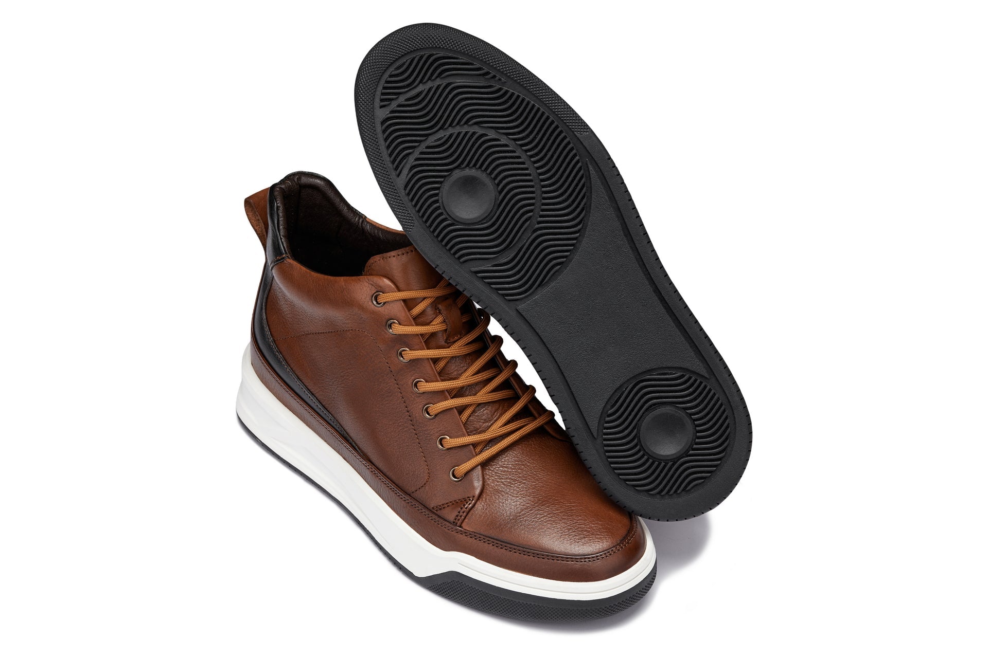 CALTO - Y7153 - 2.6 Inches Taller (Brown) - Leather Ankle Top Sneak-Boot - WonderingCloth