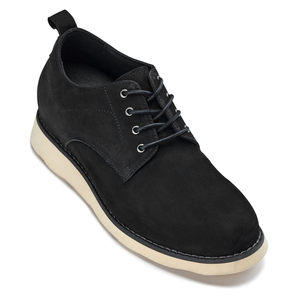 CALTO - Y7261 - 2.8 Inches Taller (Black) - Nubuck Upper Wedge Sole Work Boots - WonderingCloth