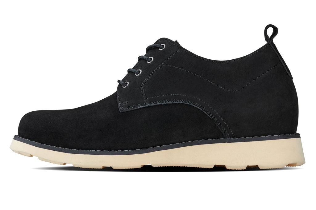 CALTO - Y7261 - 2.8 Inches Taller (Black) - Nubuck Upper Wedge Sole Work Boots - WonderingCloth