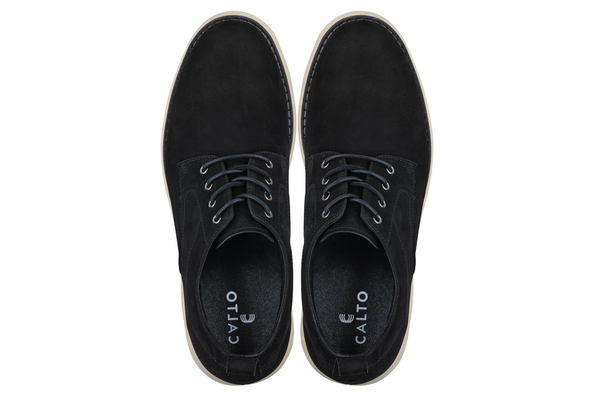 CALTO - Y7261 - 2.8 Inches Taller (Black) - Nubuck Upper Wedge Sole Work Boots - WonderingCloth
