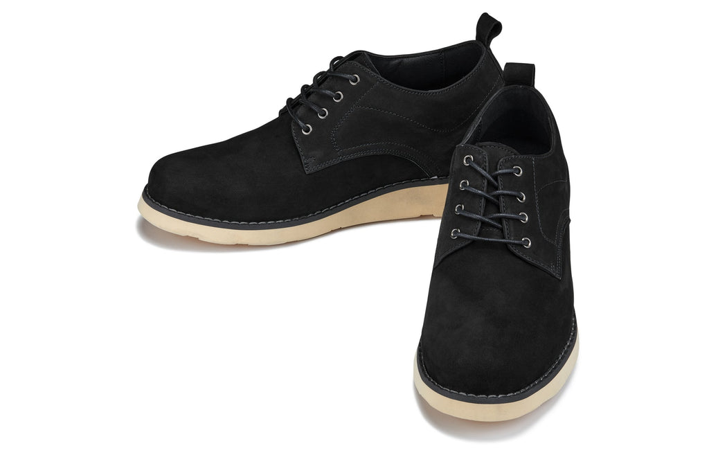 CALTO - Y7261 - 2.8 Inches Taller (Black) - Nubuck Upper Wedge Sole Work Boots - WonderingCloth