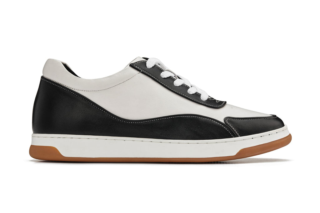 CALTO - Y7884 - 2.6 Inches Taller (Black/White/White & Gum Sole) - Elevated Leather Sneakers - WonderingCloth