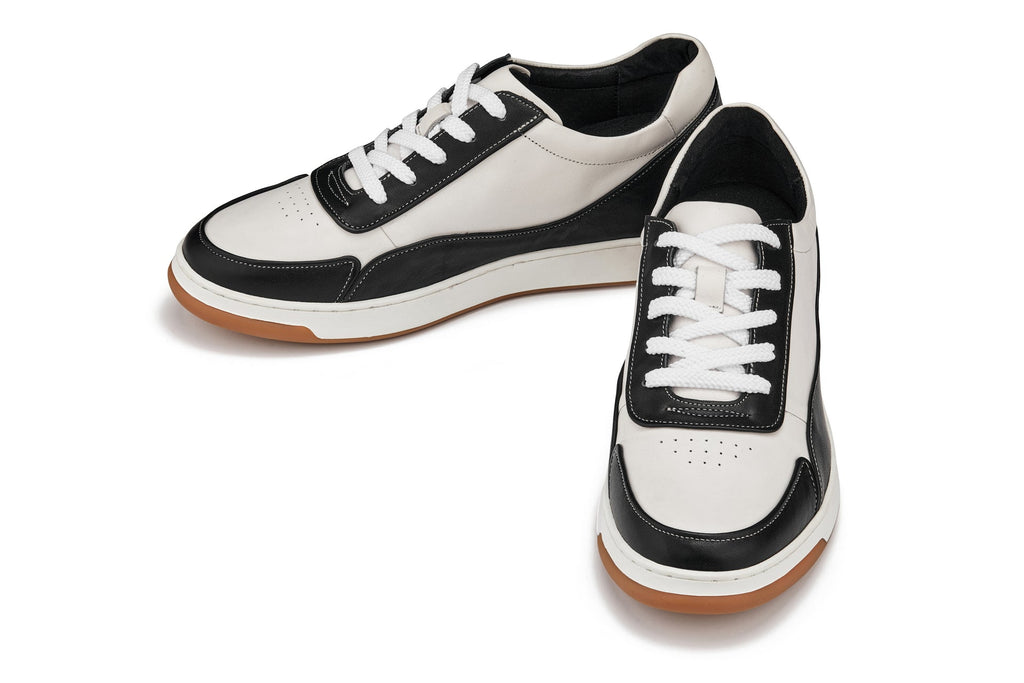 CALTO - Y7884 - 2.6 Inches Taller (Black/White/White & Gum Sole) - Elevated Leather Sneakers - WonderingCloth