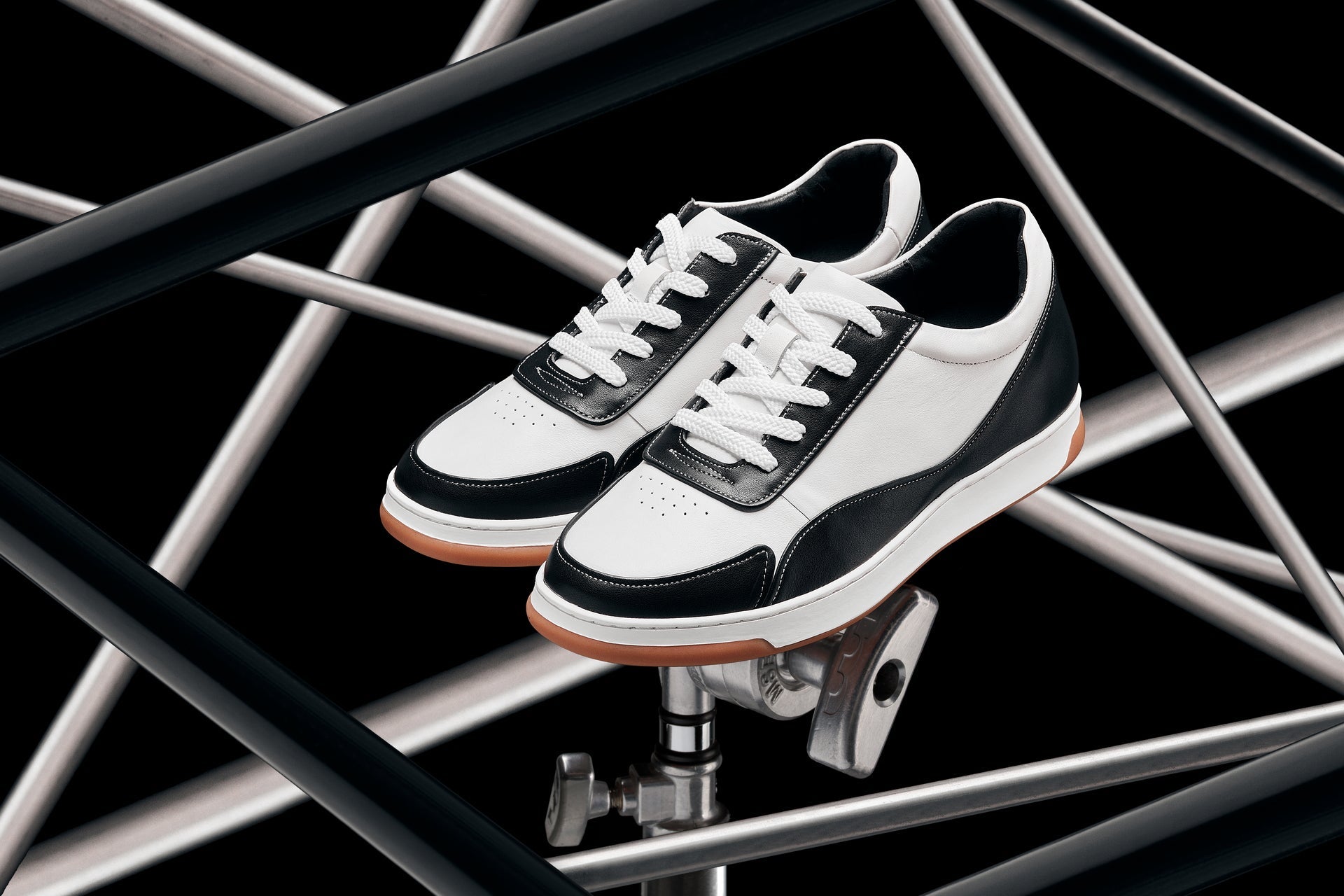 CALTO - Y7884 - 2.6 Inches Taller (Black/White/White & Gum Sole) - Elevated Leather Sneakers - WonderingCloth