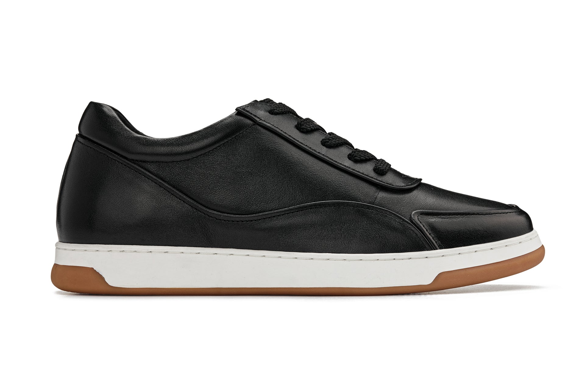 CALTO - Y7885 - 2.6 Inches Taller (Black/White & Gum Sole) - Elevated Leather Sneakers - WonderingCloth