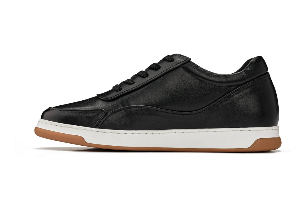 CALTO - Y7885 - 2.6 Inches Taller (Black/White & Gum Sole) - Elevated Leather Sneakers - WonderingCloth