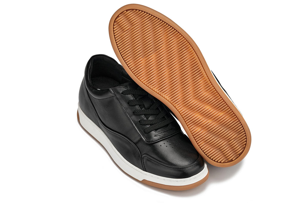 CALTO - Y7885 - 2.6 Inches Taller (Black/White & Gum Sole) - Elevated Leather Sneakers - WonderingCloth