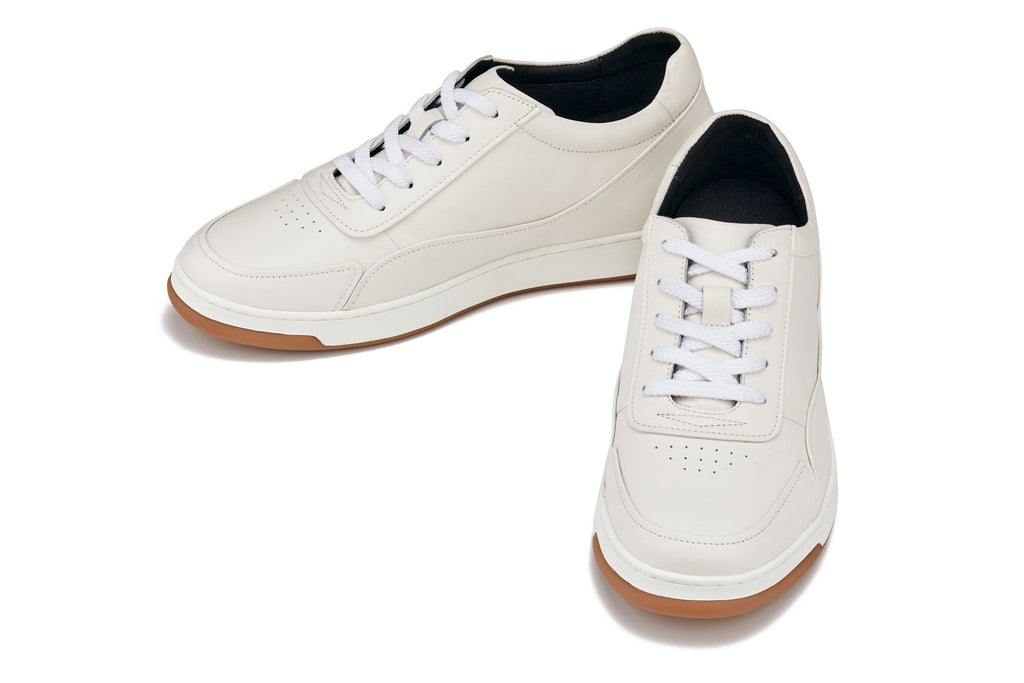 CALTO - Y7886 - 2.6 Inches Taller (Off-White/White & Gum Sole) - Elevated Leather Sneakers - WonderingCloth