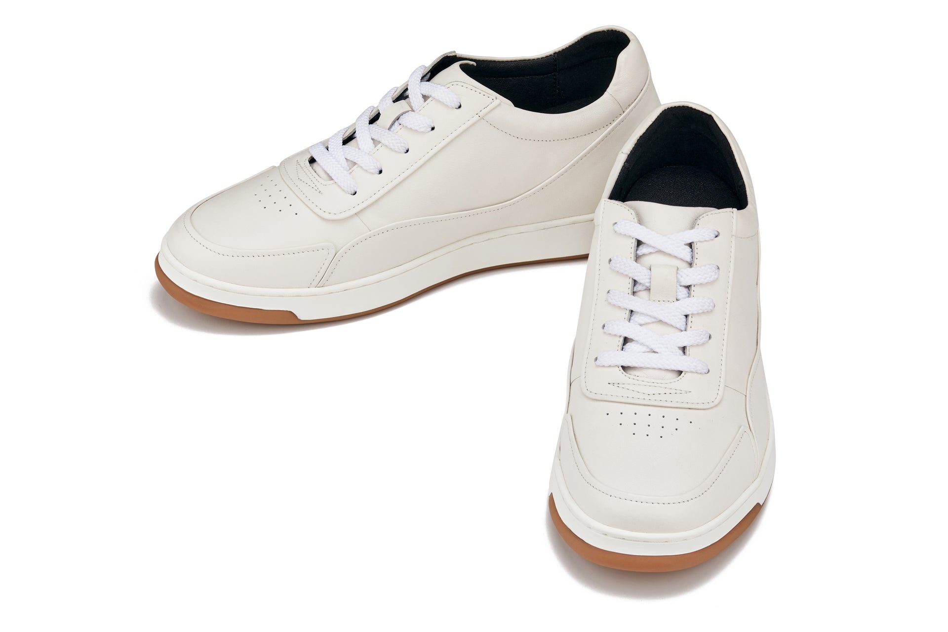 CALTO - Y7886 - 2.6 Inches Taller (Off-White/White & Gum Sole) - Elevated Leather Sneakers - WonderingCloth