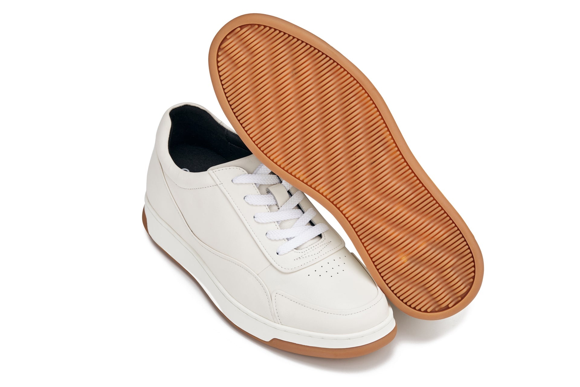 CALTO - Y7886 - 2.6 Inches Taller (Off-White/White & Gum Sole) - Elevated Leather Sneakers - WonderingCloth