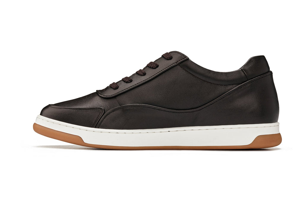 CALTO - Y7887 - 2.6 Inches Taller (Deep Espresso/White & Gum Sole) - Elevated Leather Sneakers - WonderingCloth