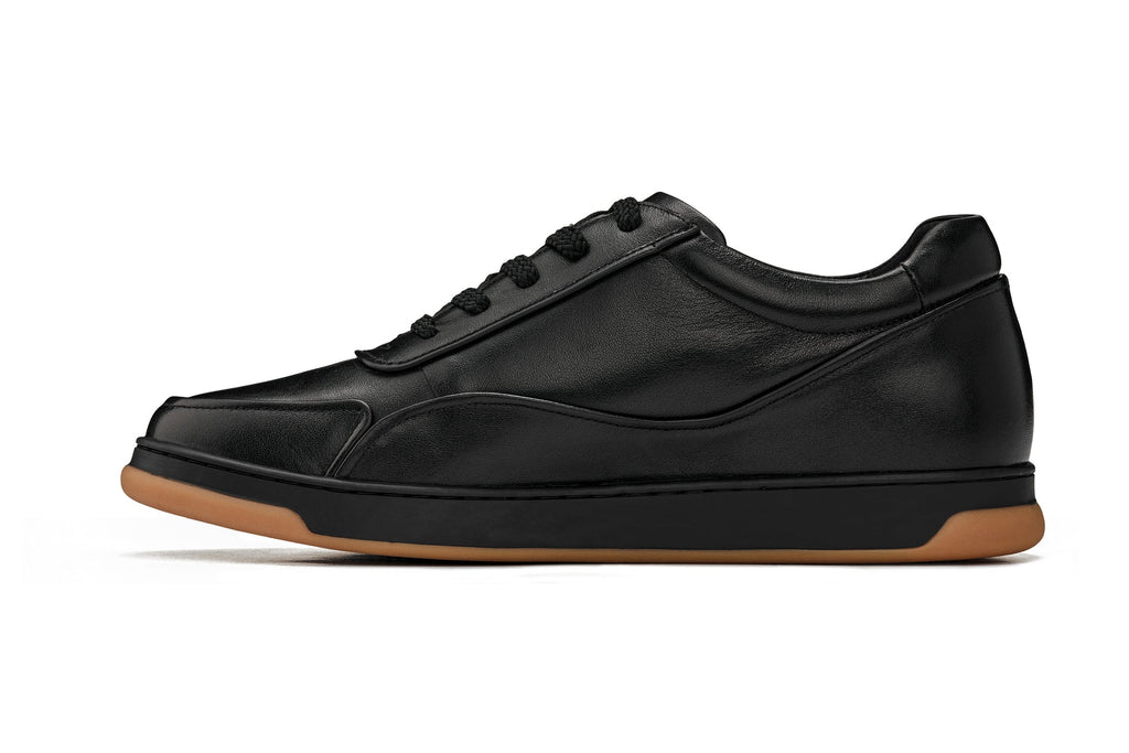 CALTO - Y7888 - 2.6 Inches Taller (Noir/Black & Gum Sole) - Elevated Leather Sneakers - WonderingCloth