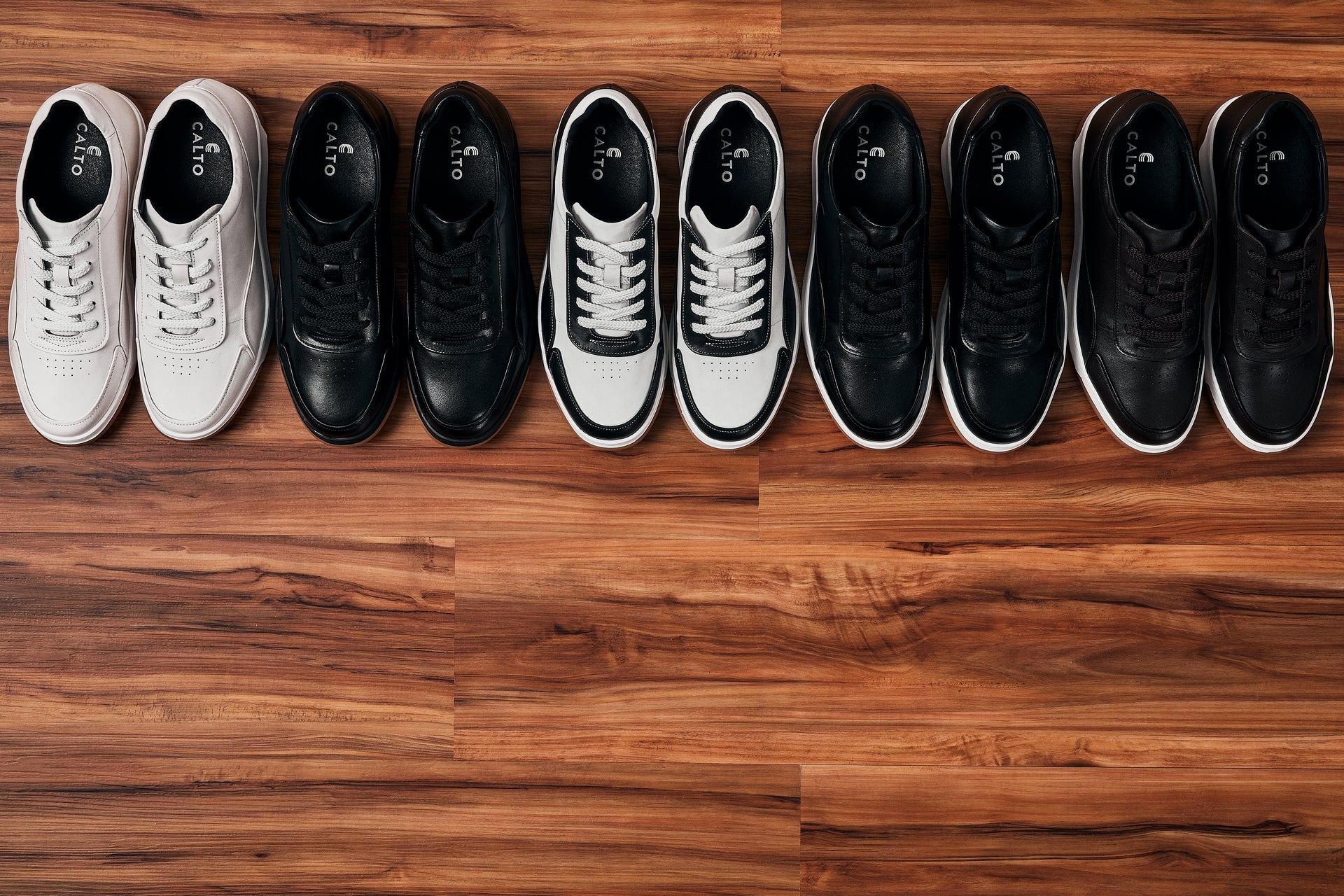 CALTO - Y7887 - 2.6 Inches Taller (Deep Espresso/White & Gum Sole) - Elevated Leather Sneakers - WonderingCloth
