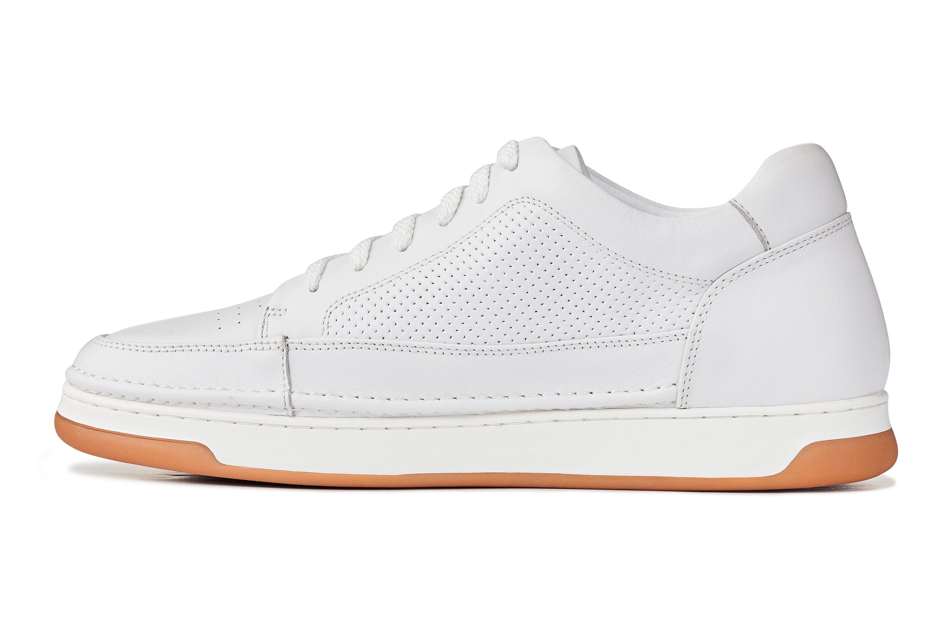 CALTO - Y7932 - 2.6 Inches Taller (White/Off-White & Gum Sole) - Elevated Micro-Perforated Leather Sneakers - WonderingCloth