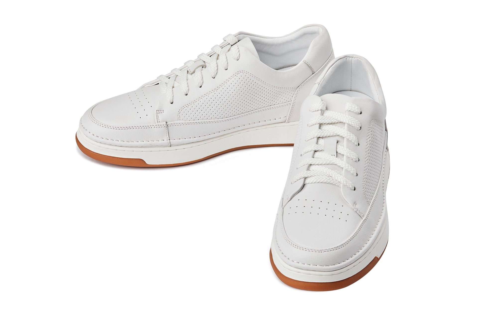 CALTO - Y7932 - 2.6 Inches Taller (White/Off-White & Gum Sole) - Elevated Micro-Perforated Leather Sneakers - WonderingCloth
