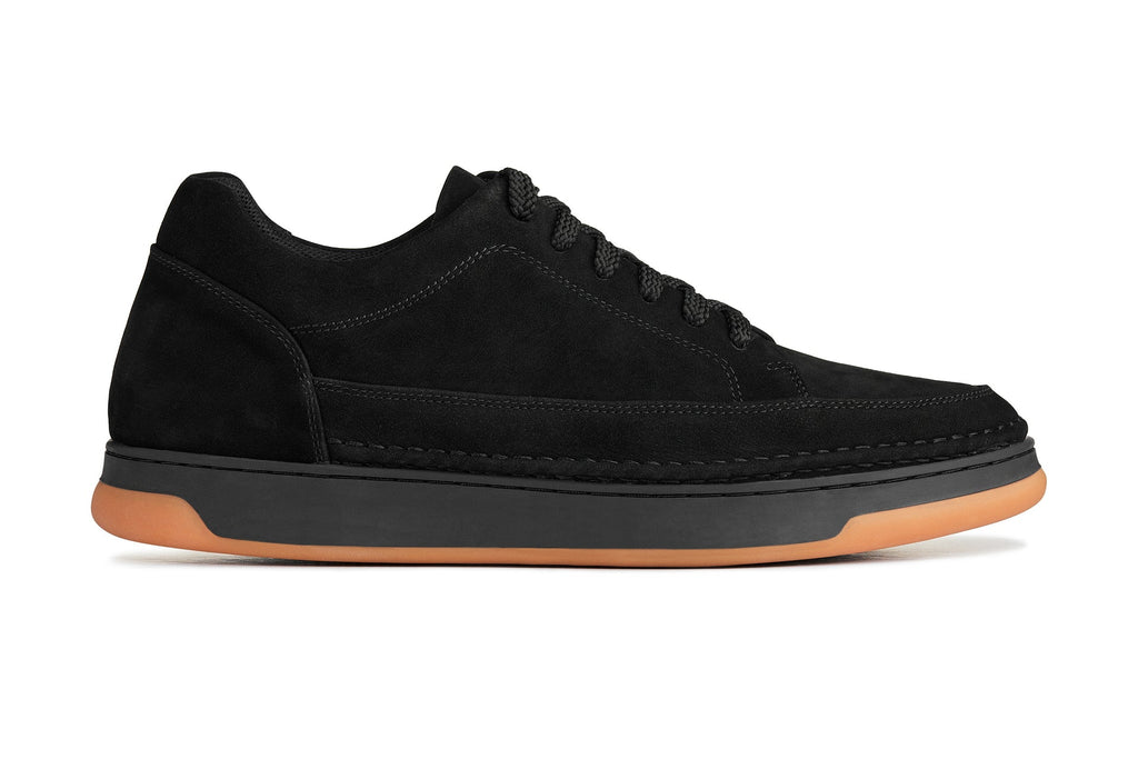 CALTO - Y7933 - 2.6 Inches Taller (Noir Suede/Black & Gum Sole) - Elevated Suede Sneakers - WonderingCloth