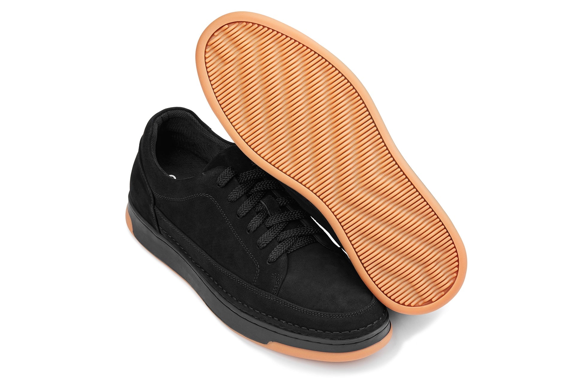 CALTO - Y7933 - 2.6 Inches Taller (Noir Suede/Black & Gum Sole) - Elevated Suede Sneakers - WonderingCloth