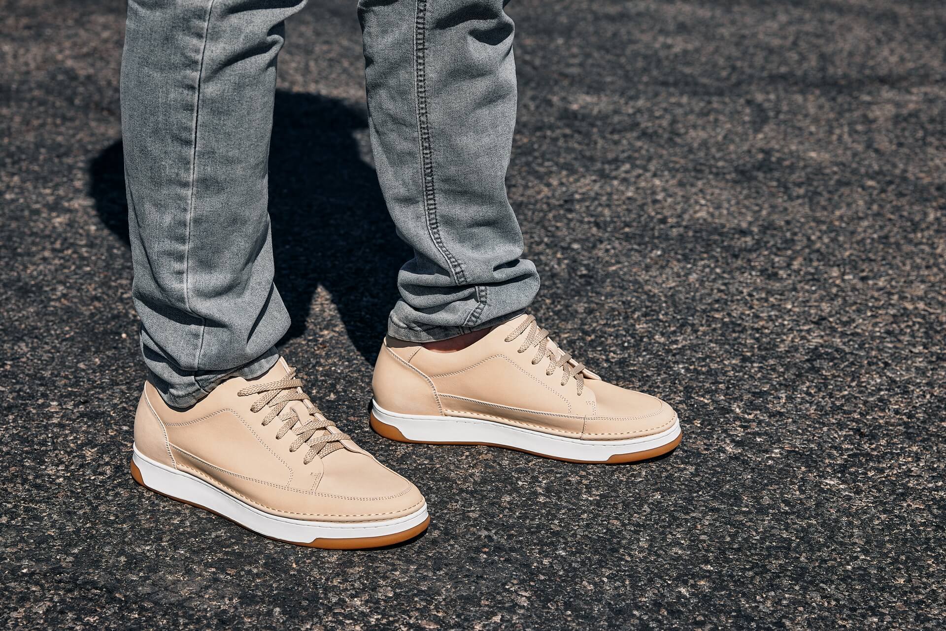 CALTO - Y7934 - 2.6 Inches Taller (Ivory White Suede/White & Gum Sole) - Elevated Leather Sneakers - WonderingCloth