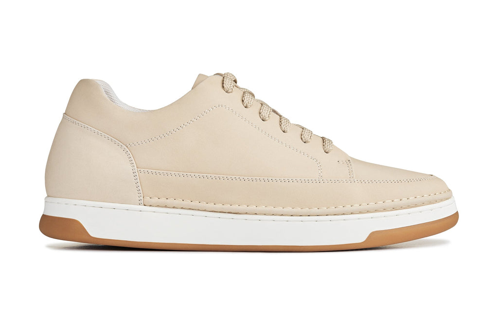CALTO - Y7934 - 2.6 Inches Taller (Ivory White Suede/White & Gum Sole) - Elevated Leather Sneakers - WonderingCloth
