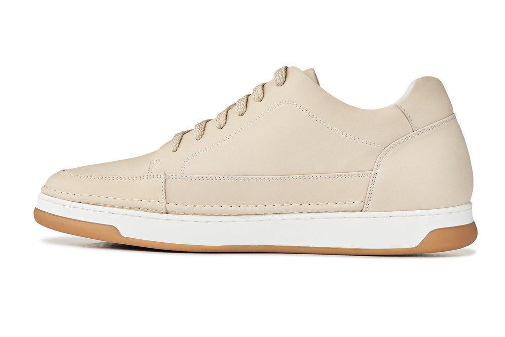 CALTO - Y7934 - 2.6 Inches Taller (Ivory White Suede/White & Gum Sole) - Elevated Leather Sneakers - WonderingCloth