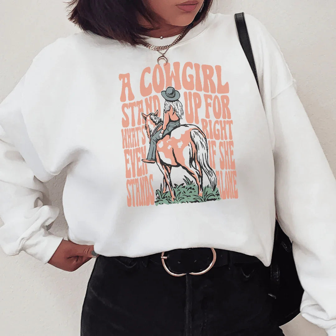A Cowgirl Stand Up For What's Right Even If She Stands Alone Tee - WonderingCloth