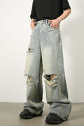 Men's Distressed Wide Leg Jeans - WonderingCloth