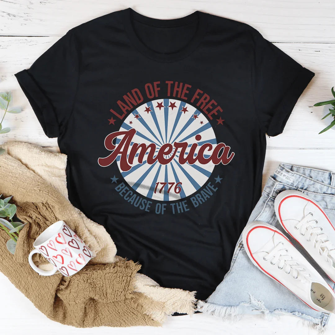 America Land Of The Free Because Of The Brave 1776 Tee - WonderingCloth