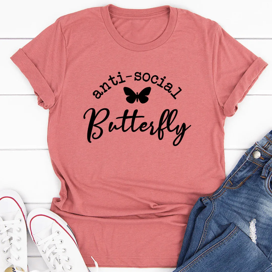 Anti Social Butterfly Tee - WonderingCloth