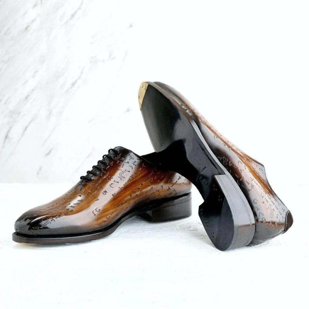 Arabic Matrix Patina Wholecut Shoes - WonderingCloth