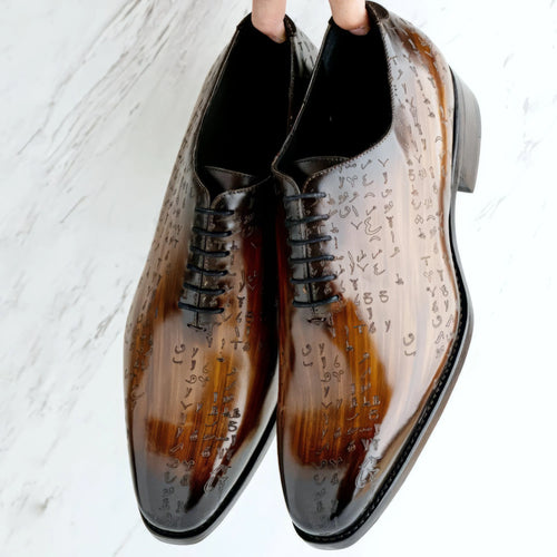 Arabic Matrix Patina Wholecut Shoes - WonderingCloth