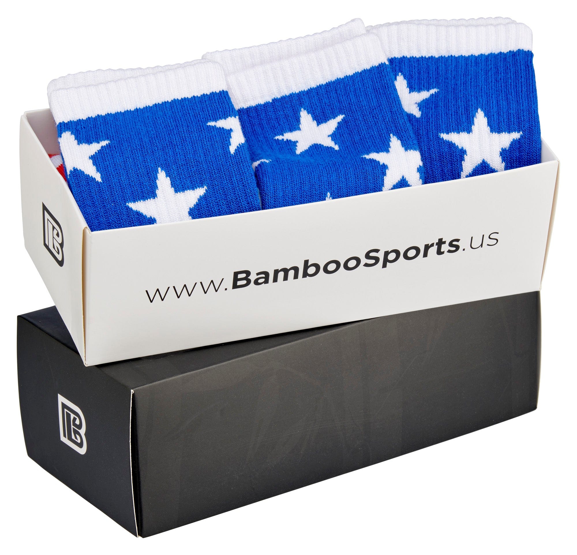 Bamboo Sports Red White and Blue Premium Bamboo Rayon Crew Work Socks- Moisture Wicking, Odor Eliminating Red, White, and Blue American Flag 4th of July Socks for Men and Women Gift Box 3 Pair - WonderingCloth