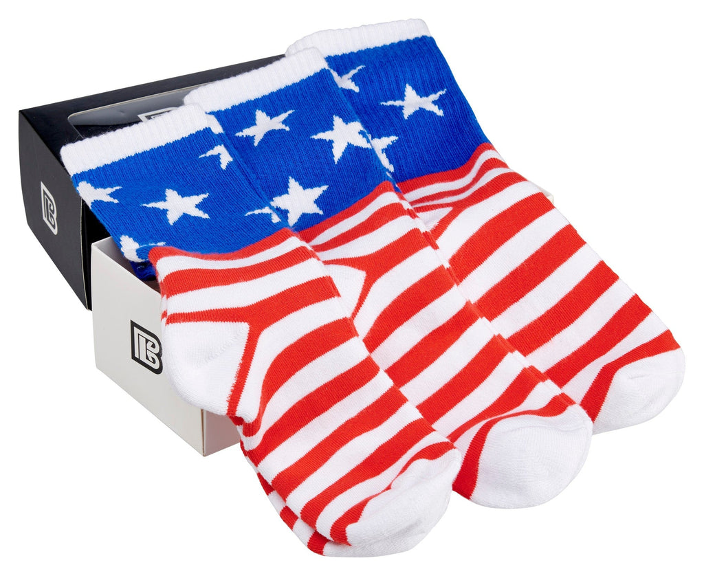 Bamboo Sports Red White and Blue Premium Bamboo Rayon Crew Work Socks- Moisture Wicking, Odor Eliminating Red, White, and Blue American Flag 4th of July Socks for Men and Women Gift Box 3 Pair - WonderingCloth