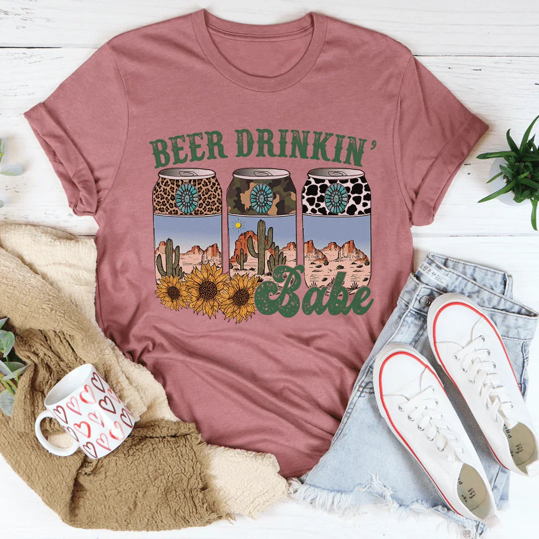 Beer Drinking Babe Tee - WonderingCloth