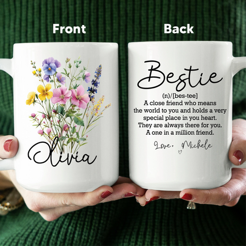 Bestie Definition Floral Custom Friendship Mug - WonderingCloth
