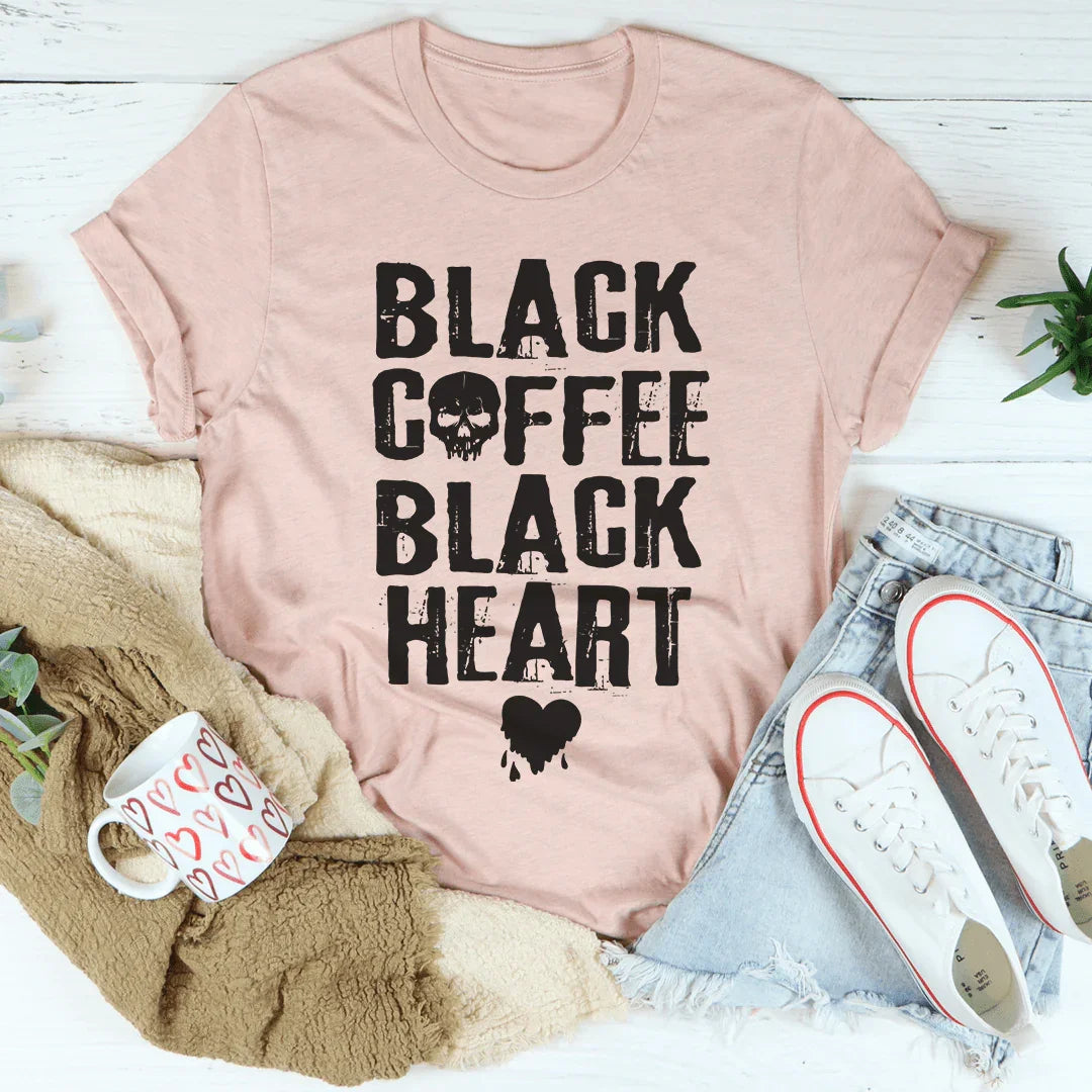 Black Coffee Black Heart Tee - WonderingCloth