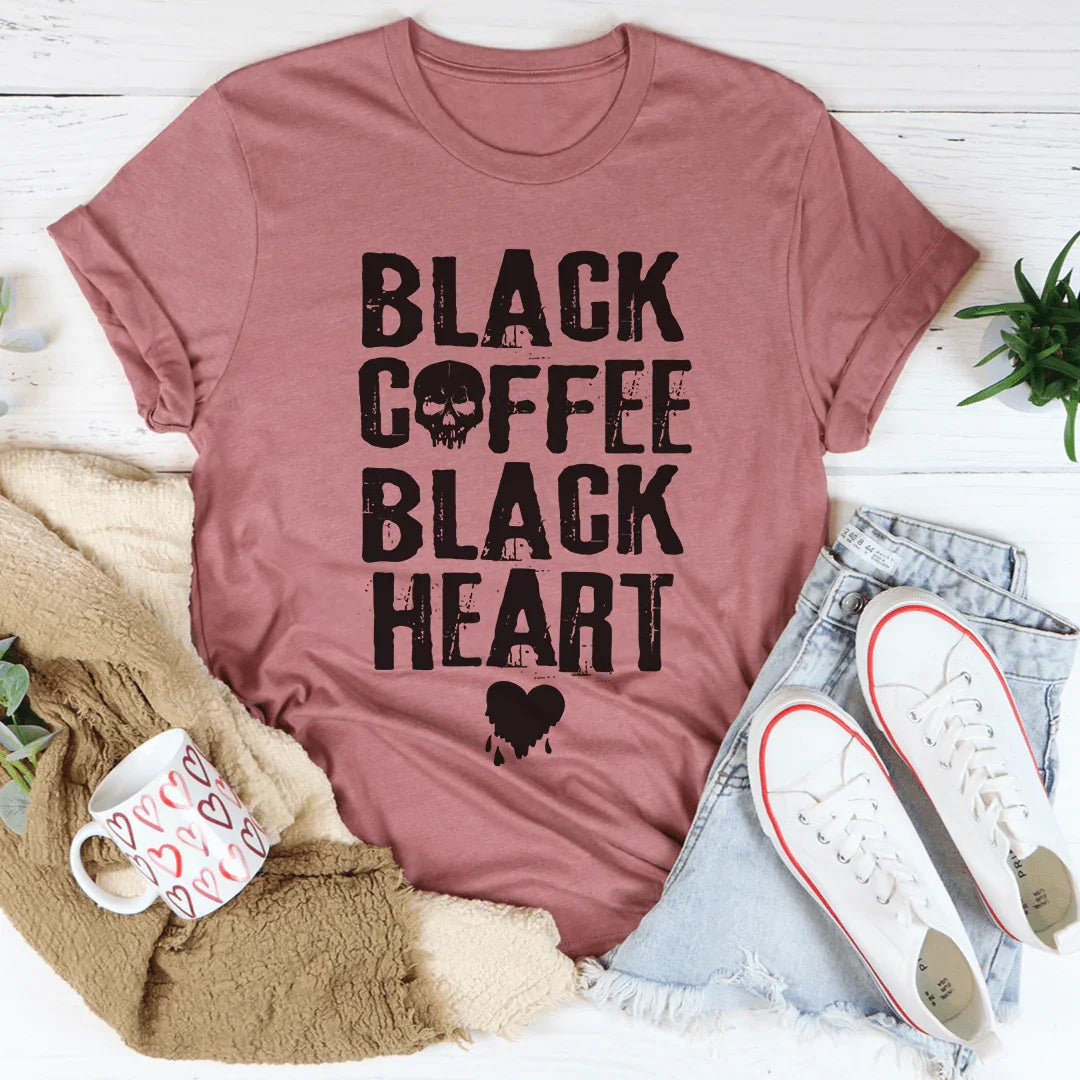 Black Coffee Black Heart Tee - WonderingCloth
