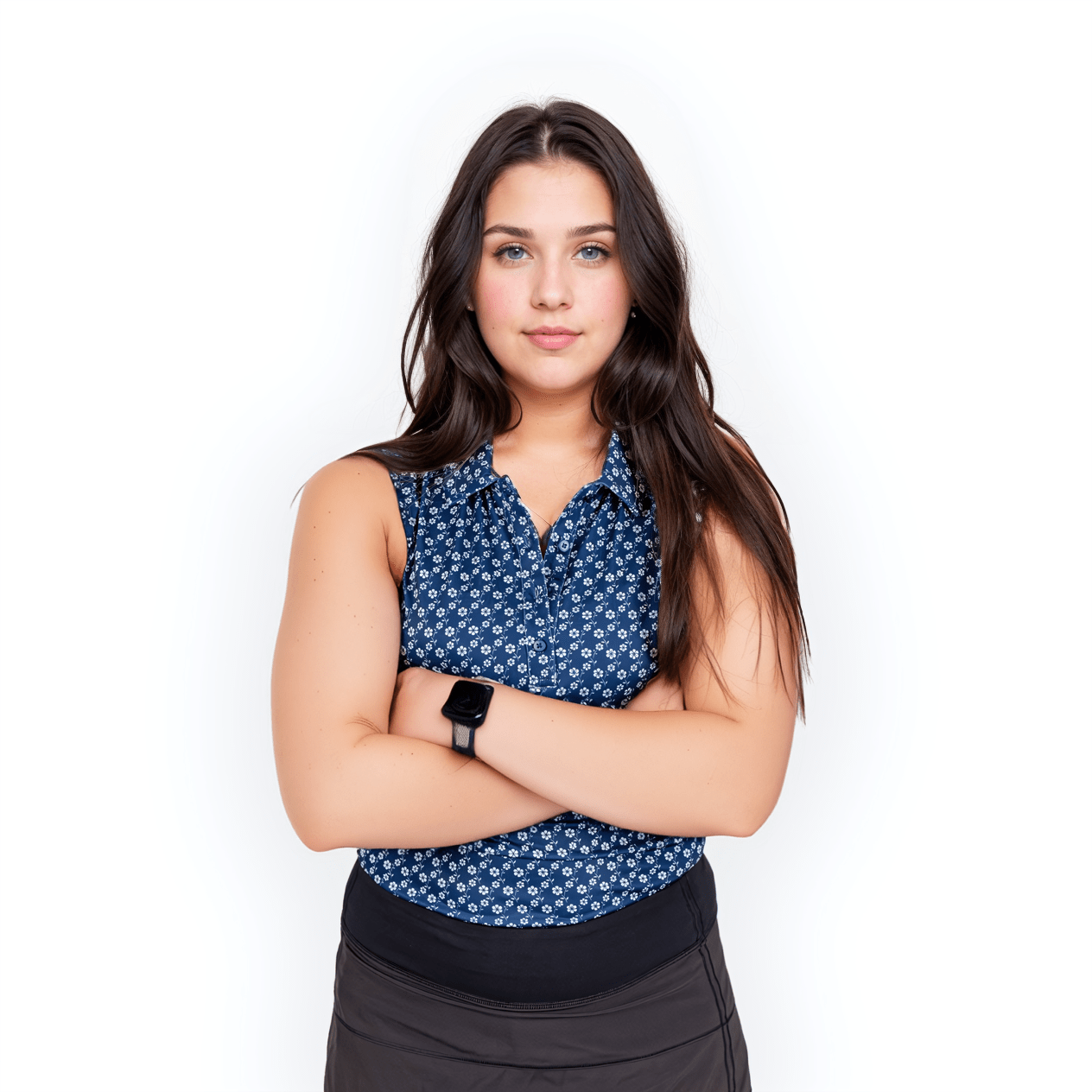 Blue Floral Women's Polo (Sleeveless) - WonderingCloth