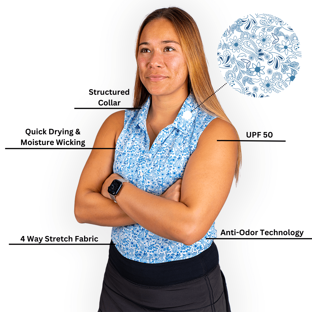 Blue Paisley Women's Polo (Sleeveless) - WonderingCloth
