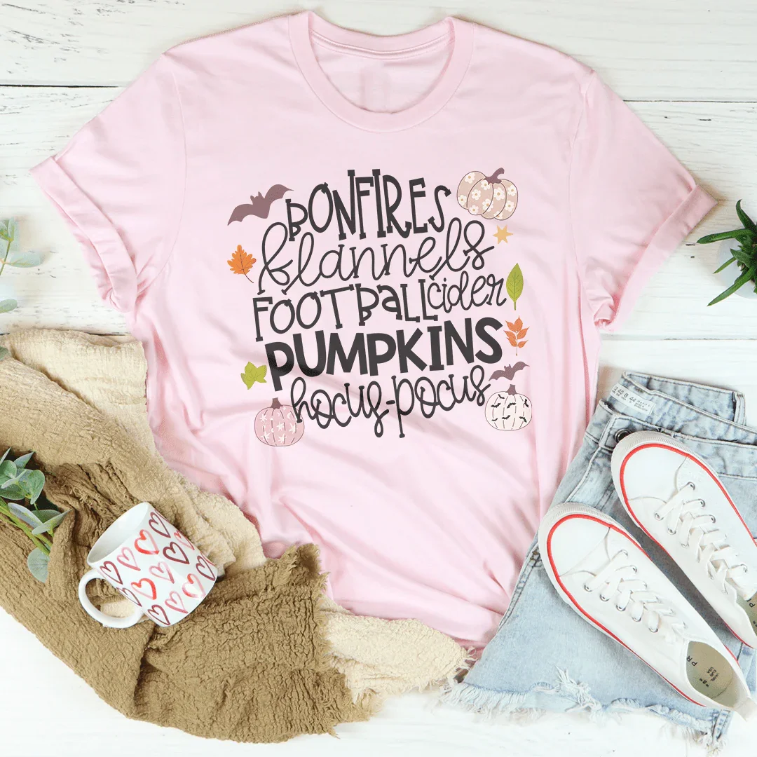Bonfires Flannels Football Cider Pumpkins Hocus Pocus Tee - WonderingCloth