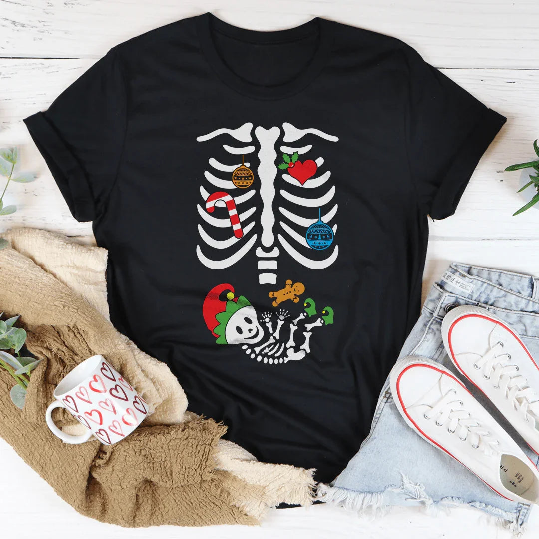 Christmas Pregnant Skeleton Tee - WonderingCloth
